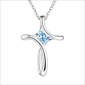 Sterling Silver Cross Pendant Necklace with Diamond Accents, 17" Chain